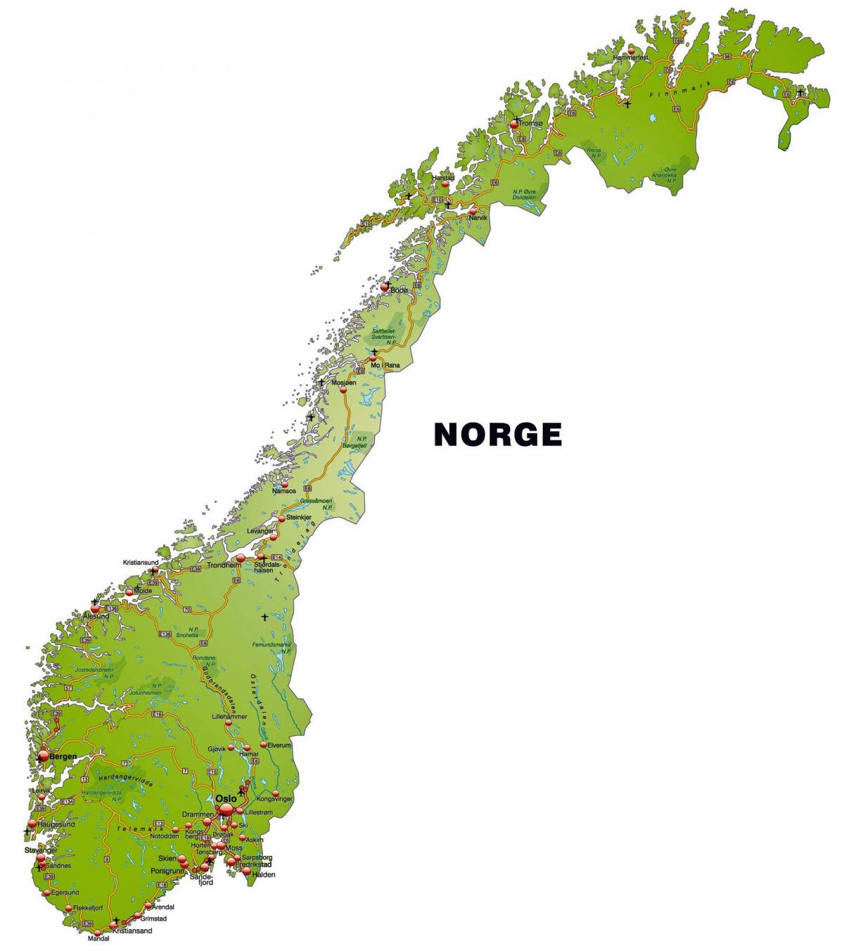 Mapa autostrad w Norwegii