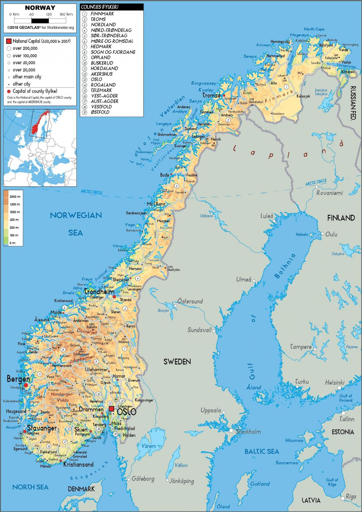 Mapa ukształtowania terenu Norwegii