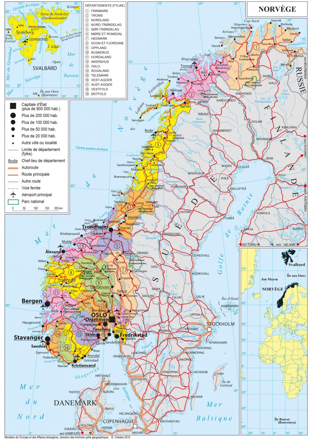 Mapa portów lotniczych w Norwegii